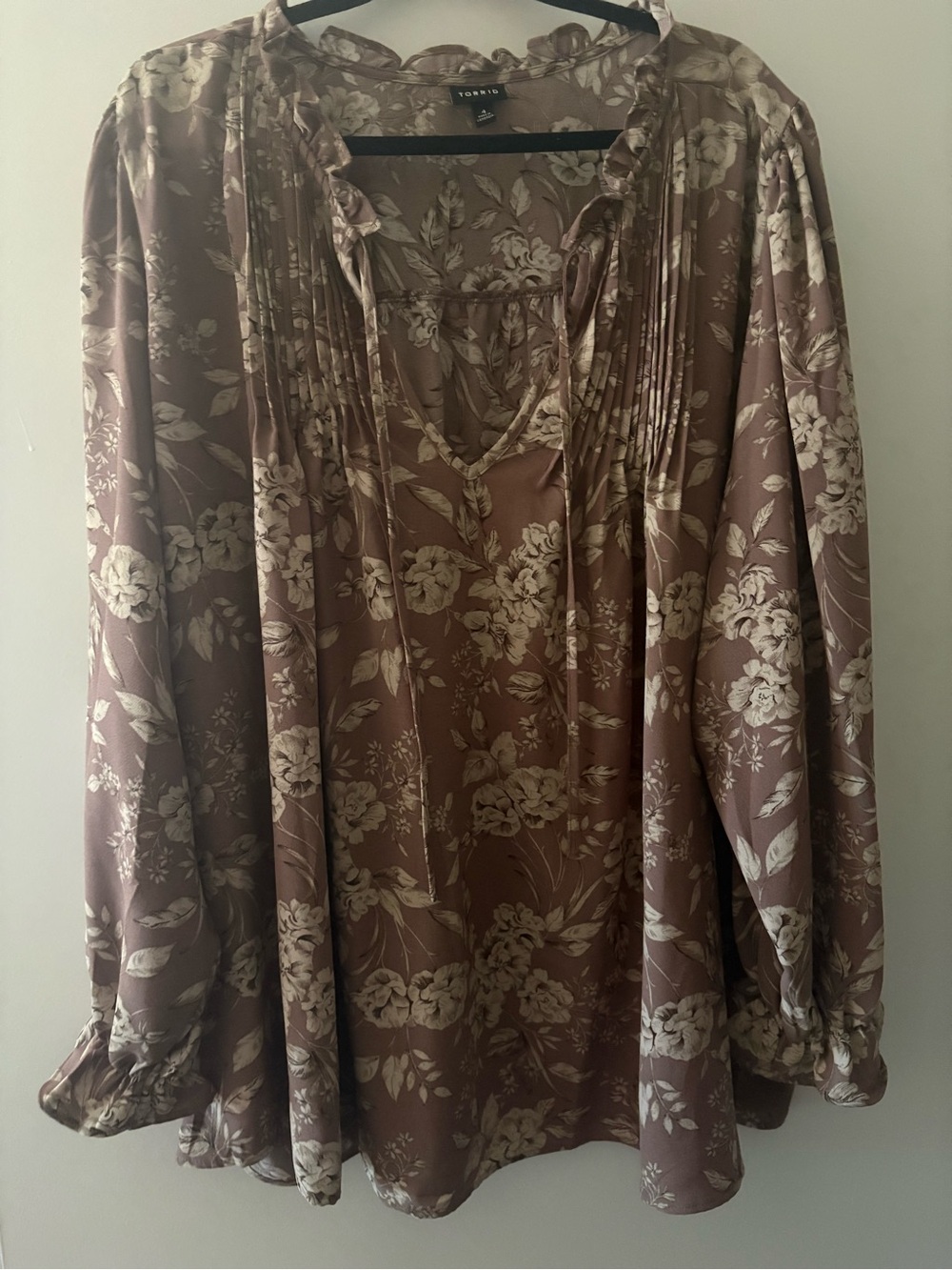 Torrid Floral Long Sleeve Blouse - Taupe/White